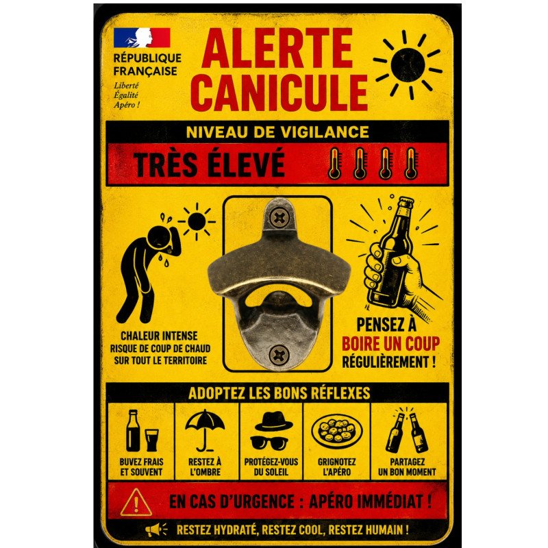 Décapsuleur mural Alerte Canicule | Cadeau humour apéro