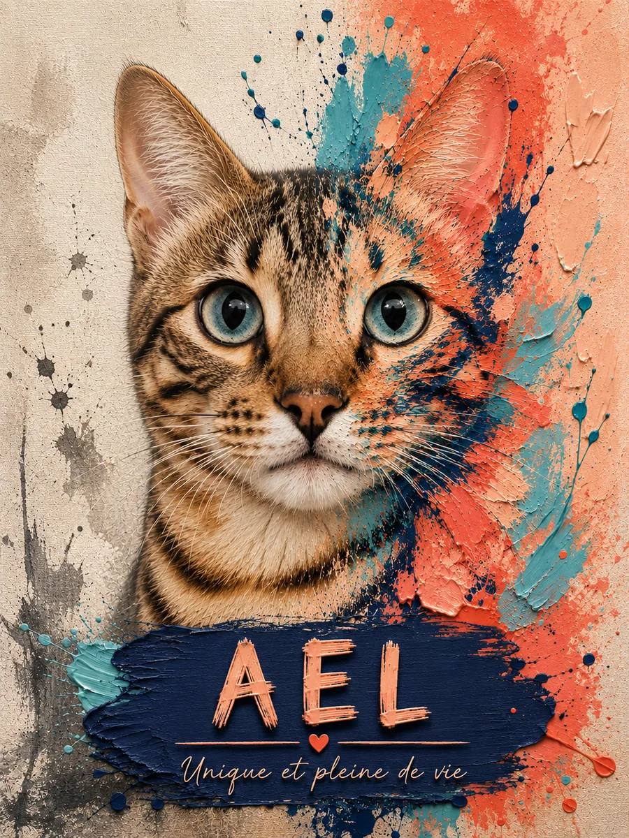 Tableau personnalisé AEL, portrait de chat en peinture texturée